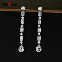 oevas 100 925 sterling silver high carbon diamond long drop earrings for women wedding engagement party fine jewelry wholesale
