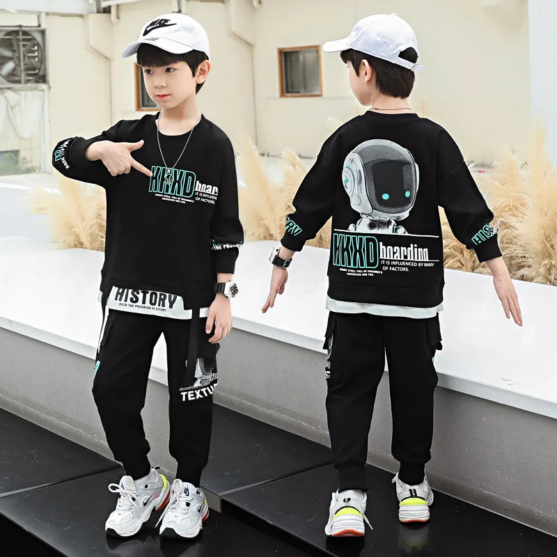 

Boys Patchwork Poker Striped Sweatshirt+Sweatpant Sets Children Tracksuit School Kids Outfits Jumper Pant Jogger Set 4-14 Years
