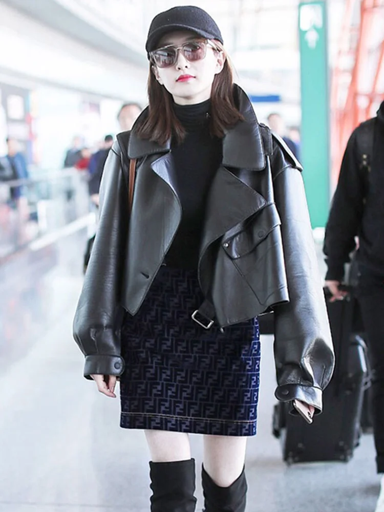 

Куртка женская короткая Весенняя из натуральной кожи, sq683