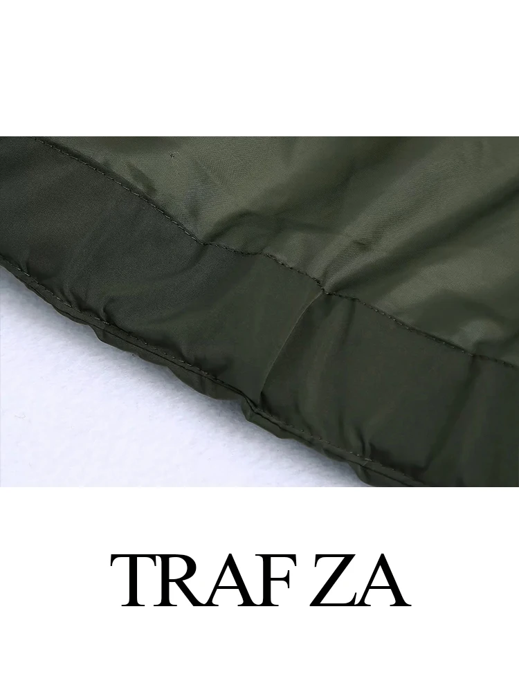 TRAF ZA Women's Winter Thick Jacket Retro Casual Jacket Solid Color Hooded Turtleneck Coat Zip Pocket Thermal Top Mujer