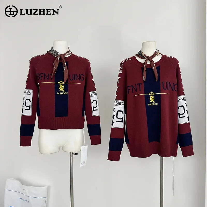 LUZHEN Роскошный элегантный вязаный пуловер с круглым вырезом женский модный