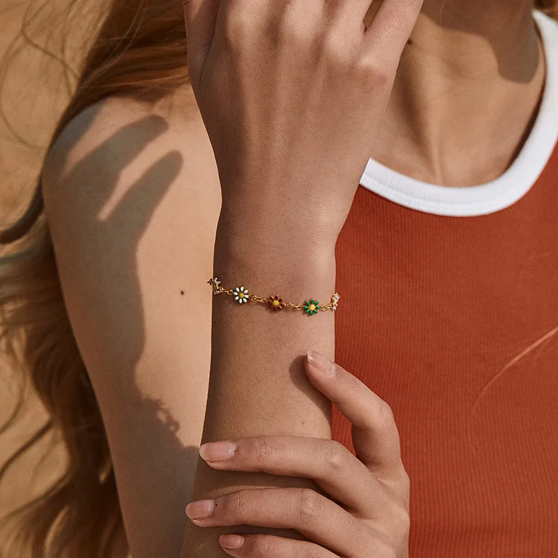 Винтажный Браслет ANSHIR золотого цвета с маргаритками для женщин подвески цветами