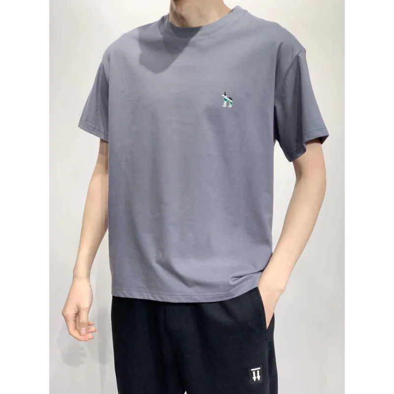 HAZZYS Summer Solid Color Gradient T-shirt White Background Paint Light Top Loose Short-sleeved Men's Trendy Fashion T Shirt