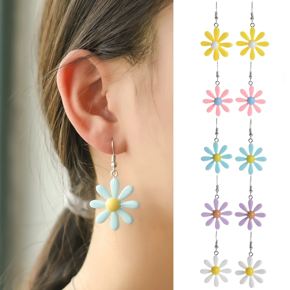 

Korean Style Daisy Flower Drop Earrings Cute Acrylic Sunflower Earrings Dangle for Women Girls Lovely Summer Jewelry Brincos