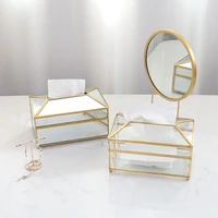 brass glass tissue box creative mirror drawer box household dustproof storage box simple light luxury