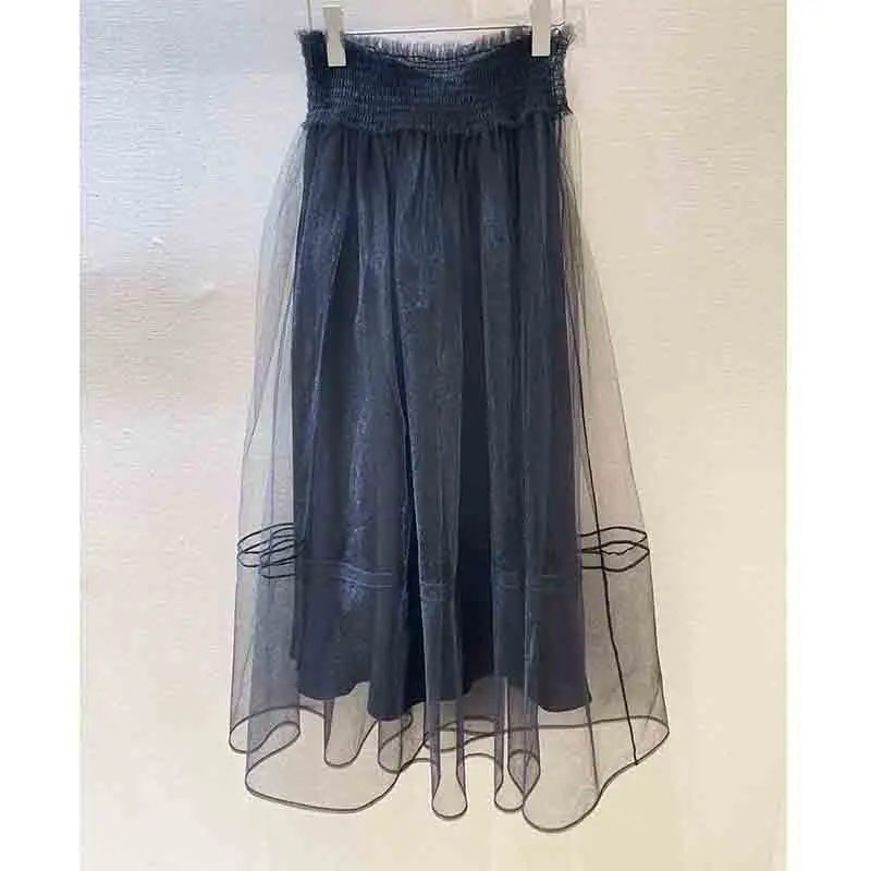 

Женская длинная Плиссированная юбка, летняя черная шелковая юбка из тюля, дизайнерская классическая элегантная сетчатая юбка с высокой тал...
