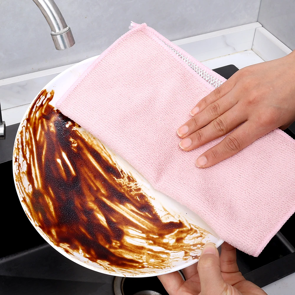 6/1 szt. Drut stalowy ściereczka do mycia naczyń dwustronna zagęszczona z mikrofibry silne narzędzie usuwania rdzy 27*27cm