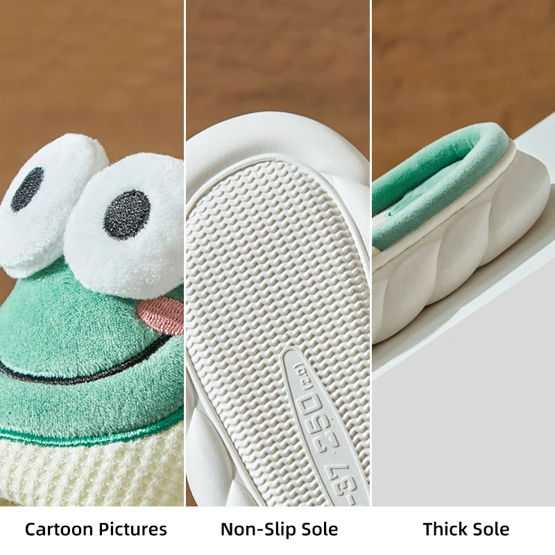 Linen Slippers Cute Frog Indoor Non-slip Thick Bottom Spring And Summer Cotton Linen Sandals And Slippers Home Slippers