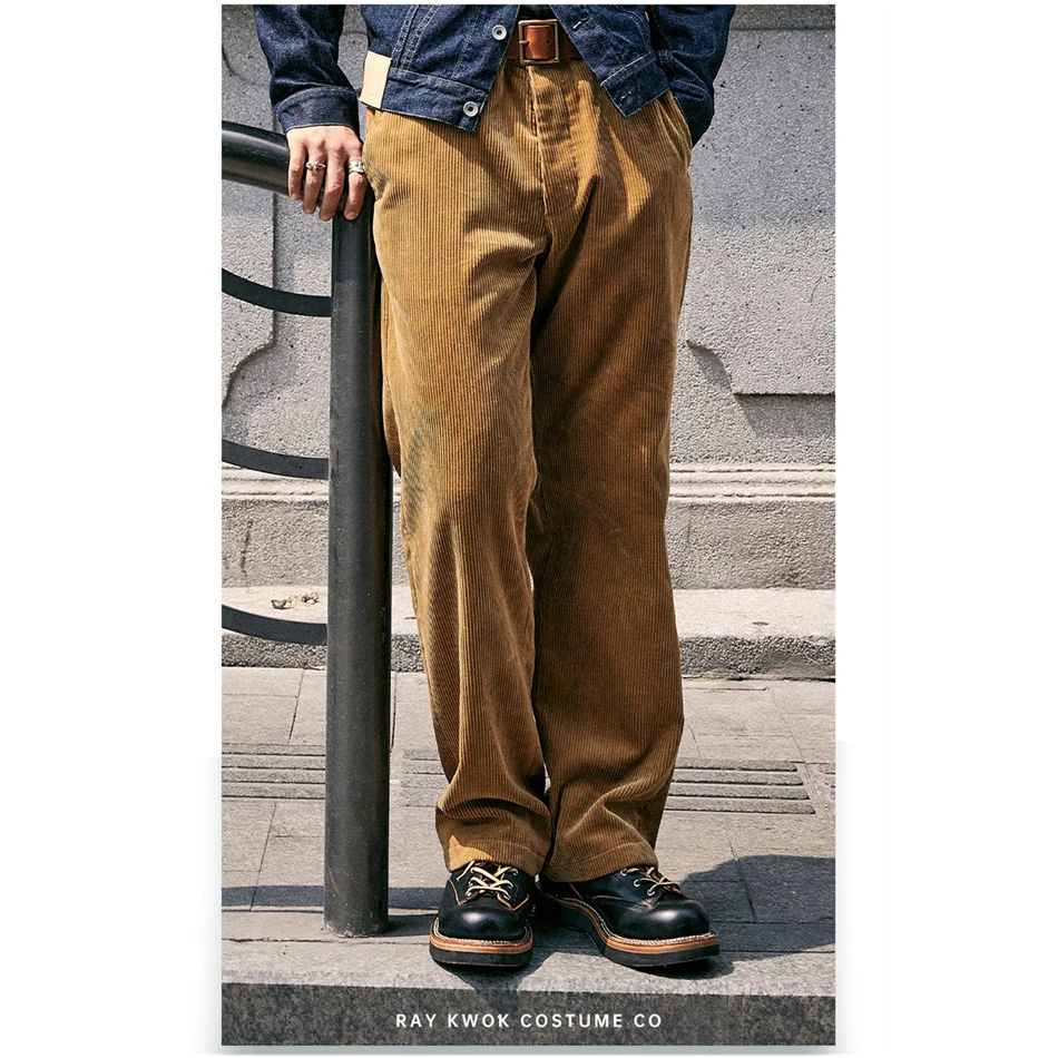 

RAY KWOK винтажные британские повседневные винтажные подтяжки свободные Парижские пряжки вельветовые широкие брюки-карго Amekaji