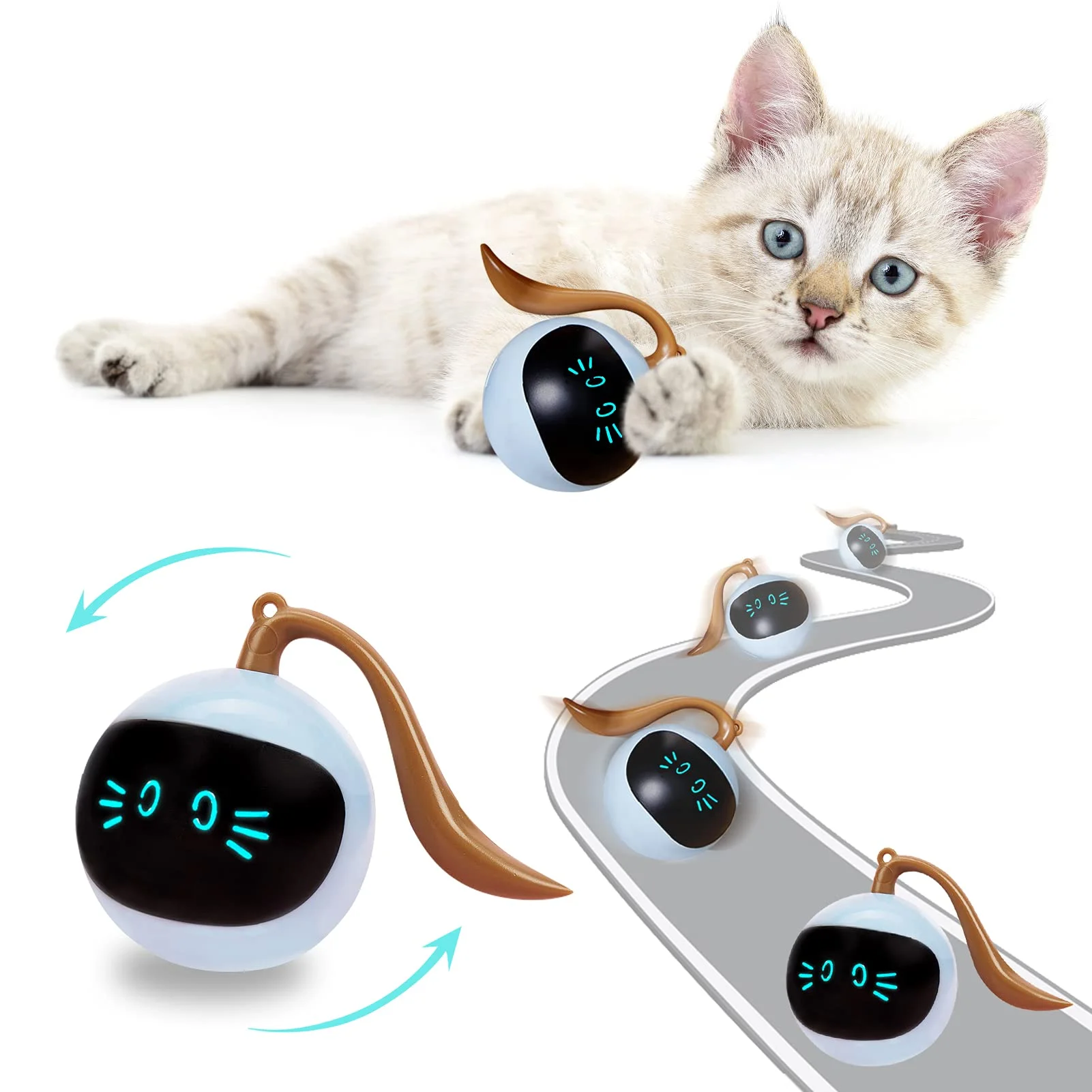 

Automatic Cat Ball Toys Interactive Electric USB Rechargeable Self Rotating Indoor Teaser Selfplay Exercise Toys for Pet Kitten