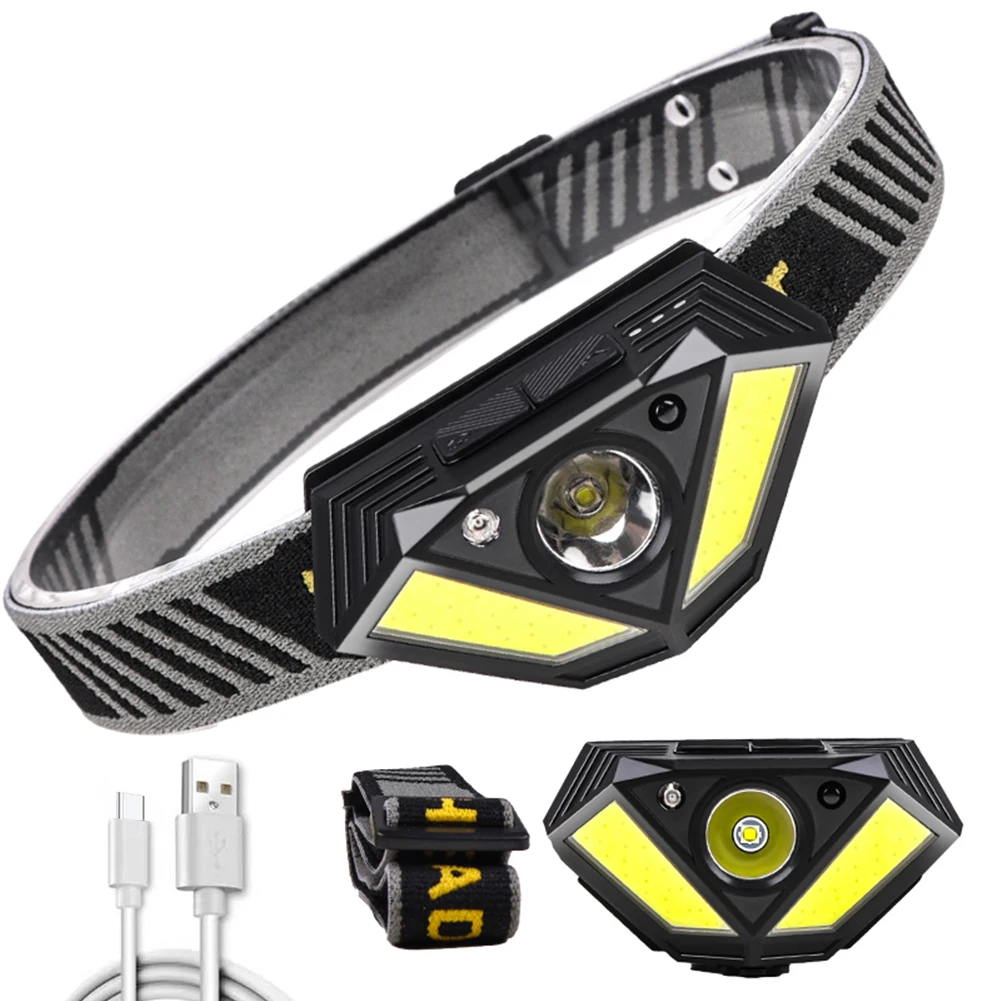

XPG+COB LED Powerful Headlamp Wave Induction Waterproof Outdoor Safety Headlights Wide Range Lights Flashlight
