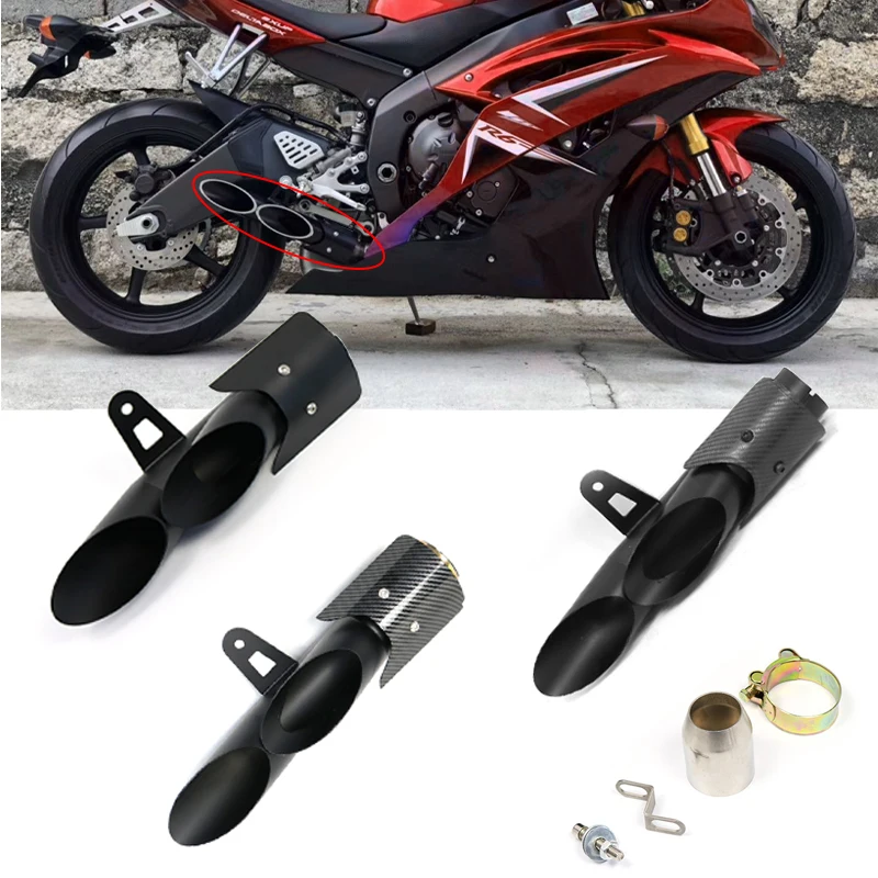 

51mm Dual Outlet Exhaust tocee Universal Motorcycle For Yamaha r1 r6 Xre300 fz6 Zx10r Mt09 Carbon Fiber Stainless Steel