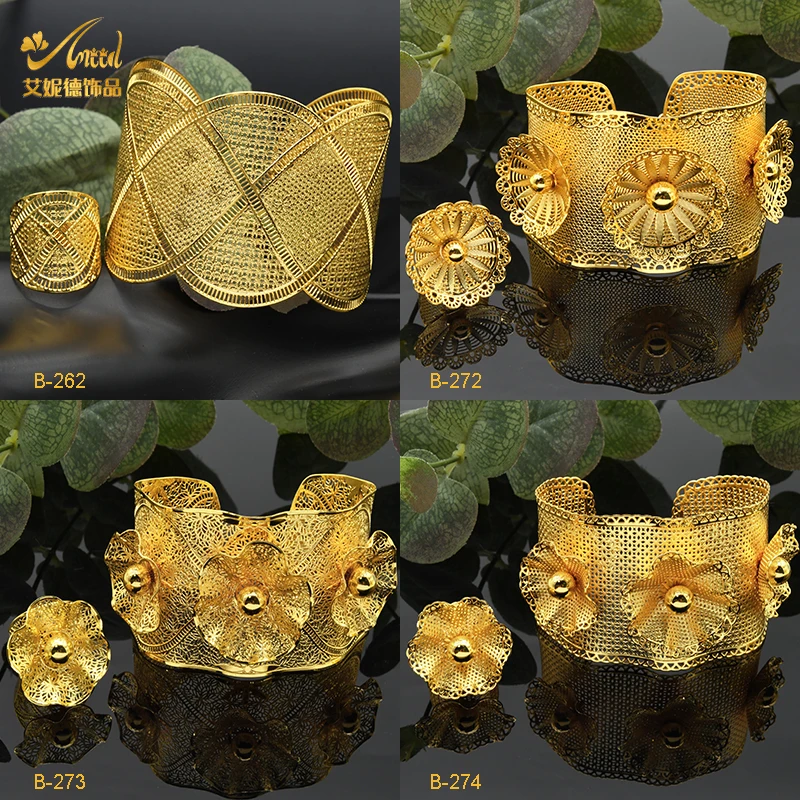 ANIID 24-каратное золото индийский цветок браслеты с кольцом для женщин Африканский