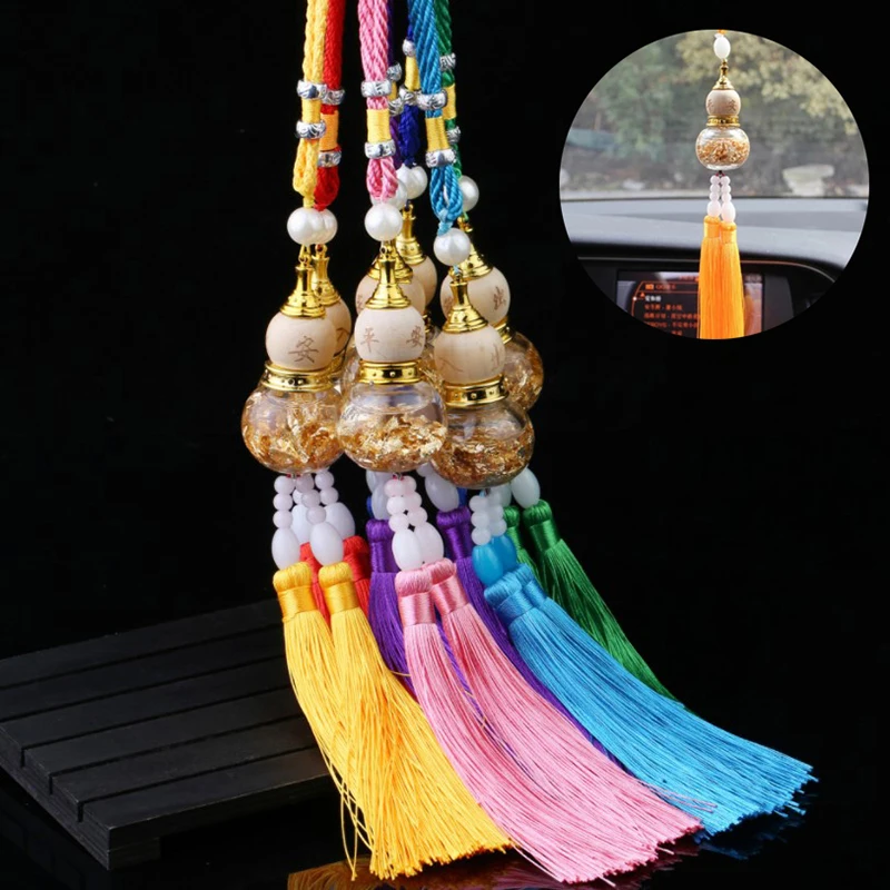 

1pcs Glass Bottle with Gold Foil Bottom Double Spike Gourd Car Interior Jewelry Pendant Car Decoration Accessories
