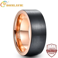 bonlavie 8mm width tungsten steel ring outer surface brushed black plating rose gold color tungsten carbide ring