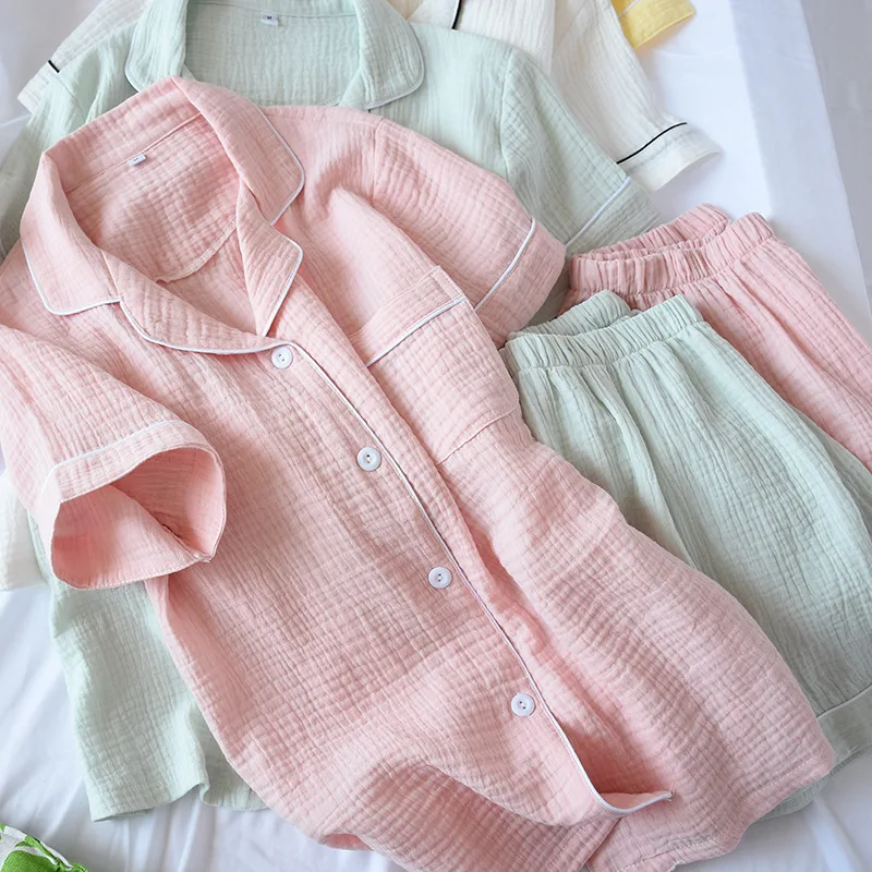 Women's Summer Cotton Plain Multi Colors Short-Sleeved Shorts Pajamas Home Suit White Pink Yellow Green Colors Pijamas Women