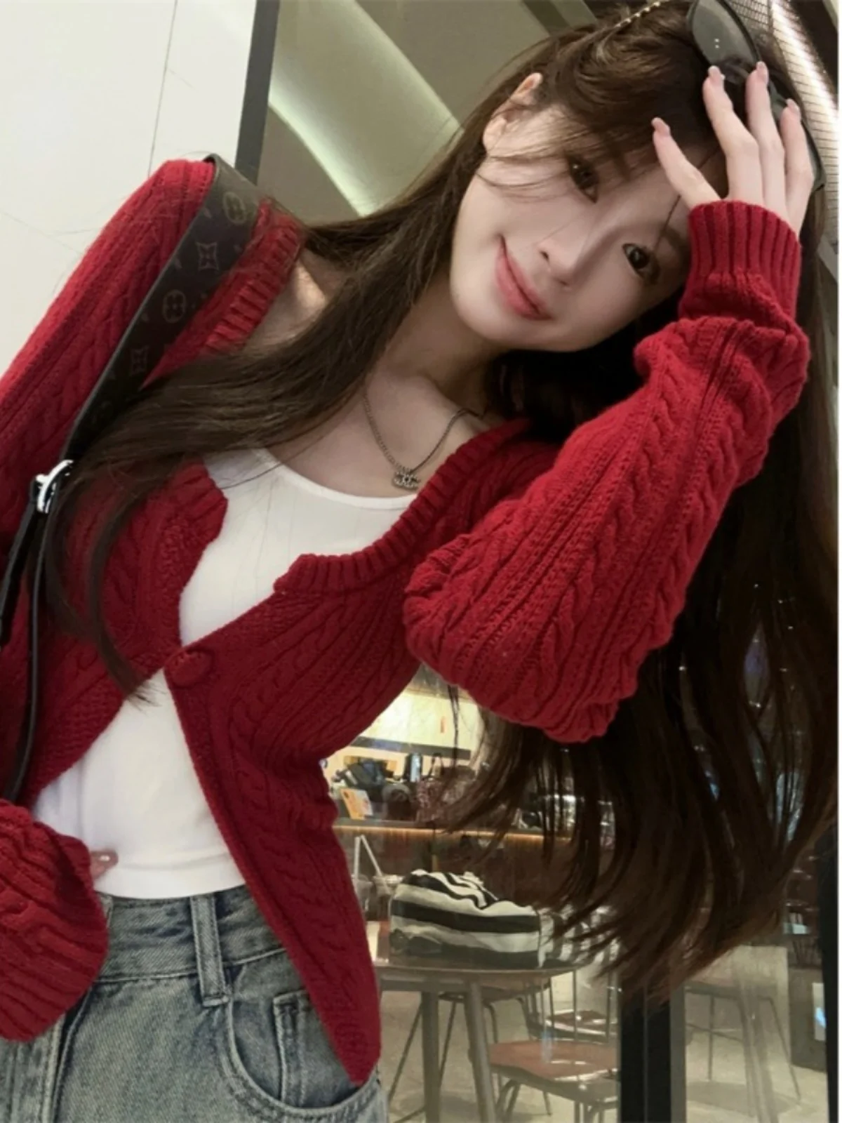 Вязаный свитер с длинными рукавами на одной пуговице верхняя одежда для женщин