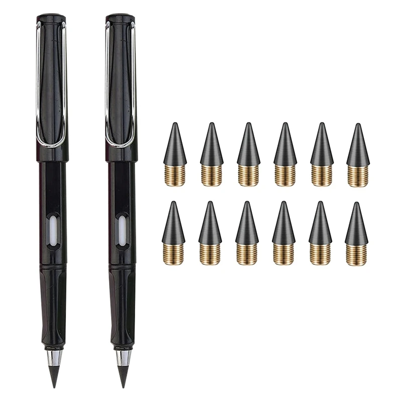 

2Pcs Everlasting Pencil Unlimited Inkless Pencil,Reusable Everlasting Pen With Eraser And 12Pcs Nibs,Erasable Pens