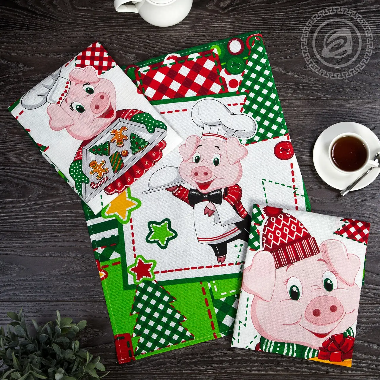 Set of kitchen towels three pigs -45*60  Handkerchief | Handkerchief Towels -1005003908628833