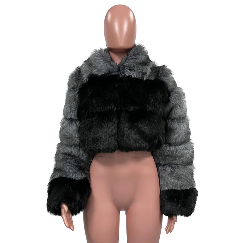 Fashion Winter High Quality Patchwork Faux Fox Fur Coat Women Elegant Zip Long Sleeve Warm Mink Short Jackets Furry Coat Outwear