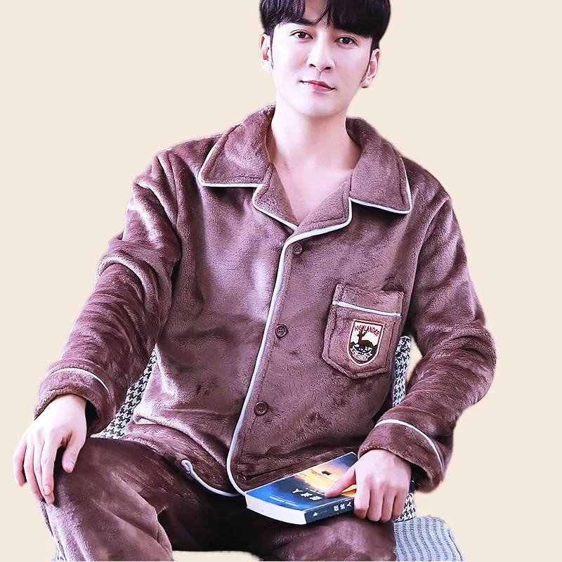 Men's Pajamas Set Full Sleeve T-shirt Long Pants 2Piece/Set Winter Sexy Stripe Pyjama Big Size Man Homewear Cozy Plus Sleepwear