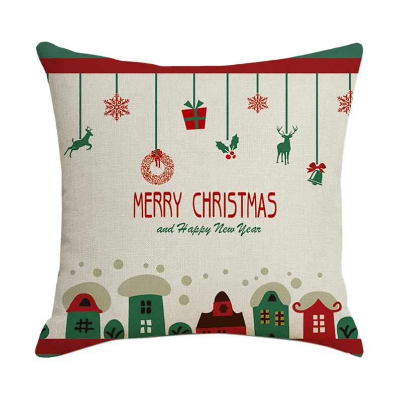

Рождественская наволочка, квадратная домашняя декоративная льняная наволочка с Санта-Клаусом, подушка для дивана, наволочка для сиденья, п...