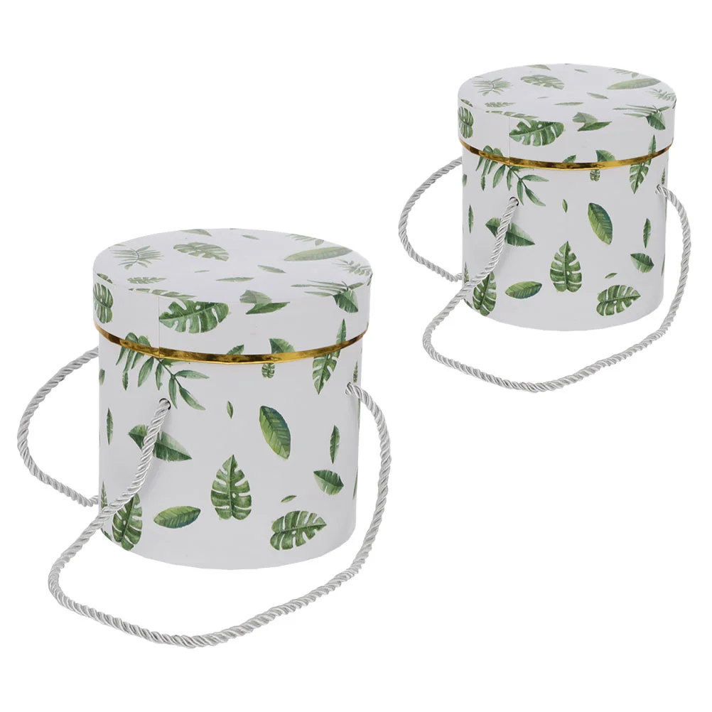 

2Pcs Portable Florist Hat Boxes Gift Box Packaging Boxes Round Flower Wrapping Box