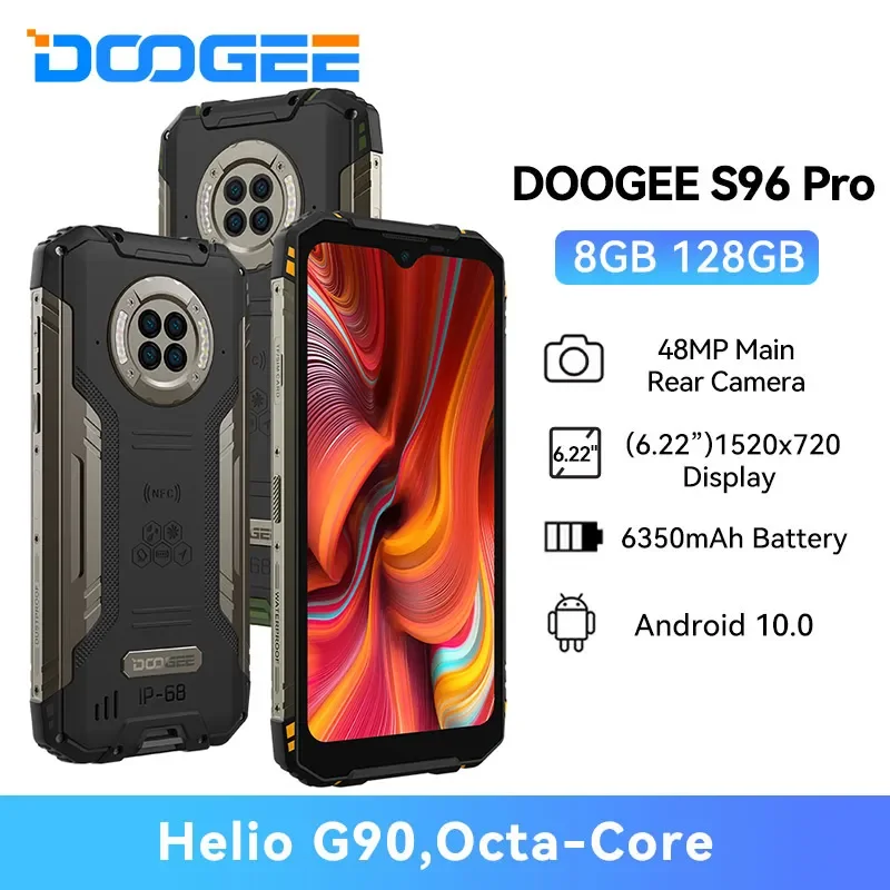 

DOOGEE S96 Pro Rugged Mobile Phone NFC 48MP Round Quad Camera smart phone 20MP Infrared Night Vision Helio G90 Octa Core 8 128GB