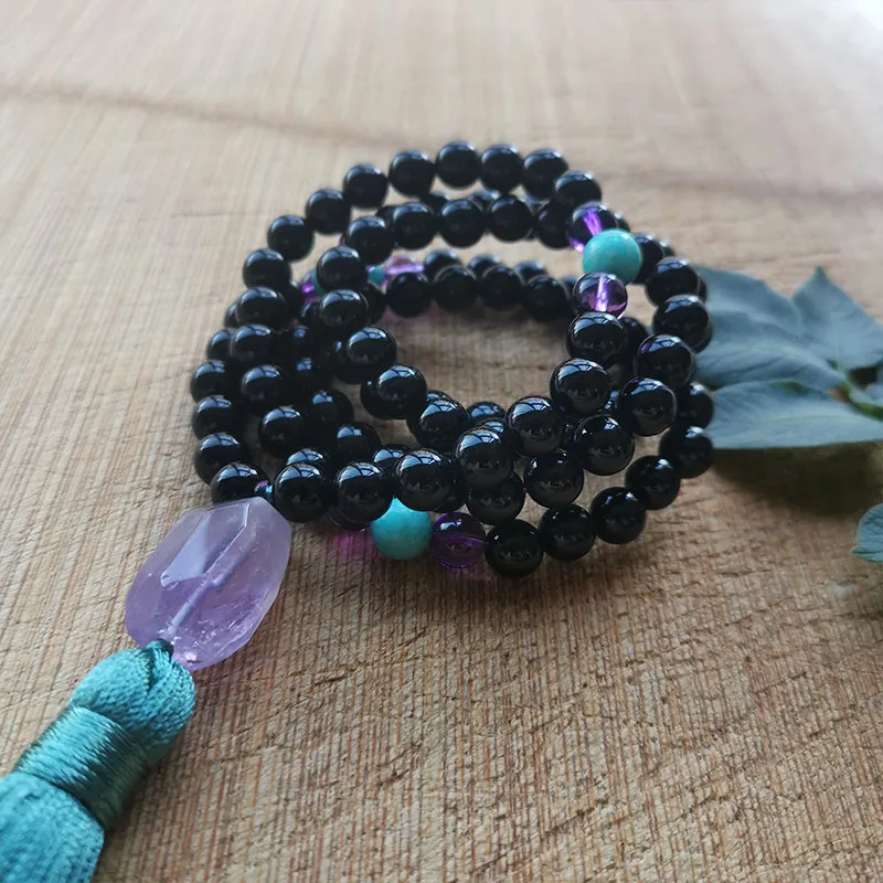 Ювелирные изделия ожерелье из бисера 8 мм Mala хрусталя 108 Beads черные ювелирные для