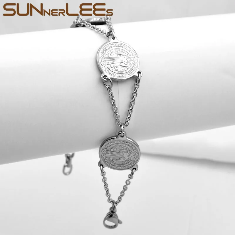 

Браслет из нержавеющей стали SUNNERLEES с изображением Иисуса Христа, цепочка с перекрестными звеньями, мужские и женские ювелирные изделия, под...