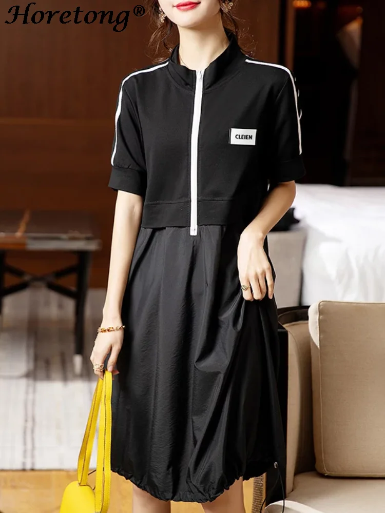 

Женское летнее платье на молнии, с воротником-стойкой и коротким рукавом