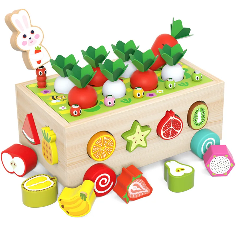 

Zqswkl Children's Learning Educational Toys Farm Orchard Toy Car Shape Building Blocks Pairing Catch Insect Pulling Radish