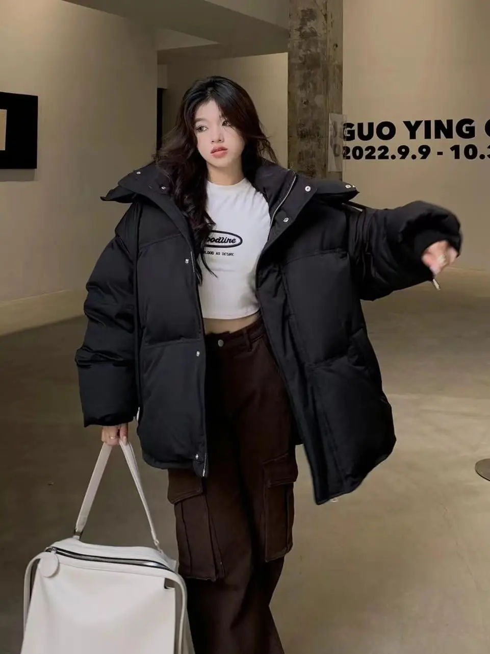 Корейская серия популярный серый пуховик с капюшоном одежда хлопковой