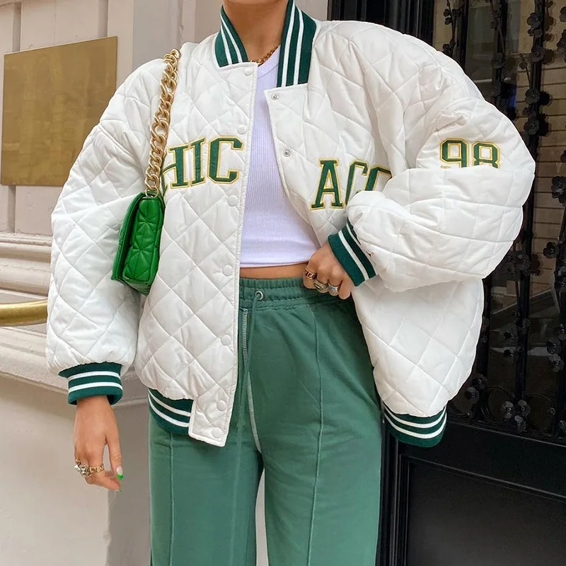 

2022 Autume Women's Diamond Check Letter Embroidered Cotton Jacket Fashionable Casual Top