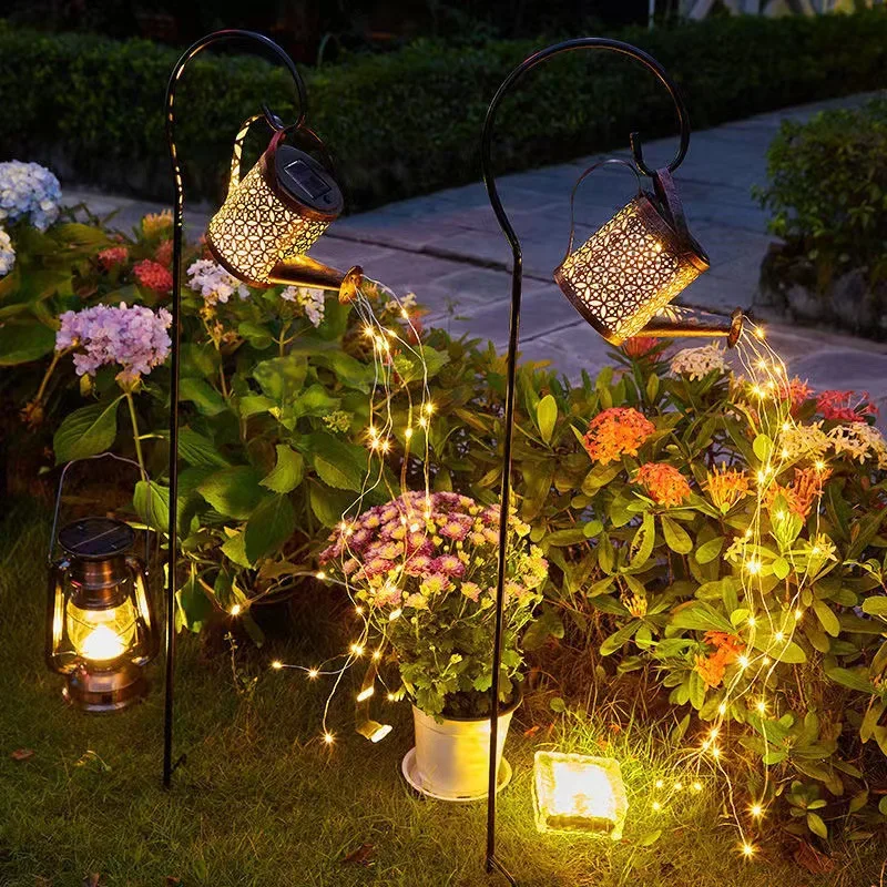 

Outdoor Solar Lighting for Garden Watering Can Star Shower Art Lights LED Kettle with Planter for Lawn Landscape Path Yard