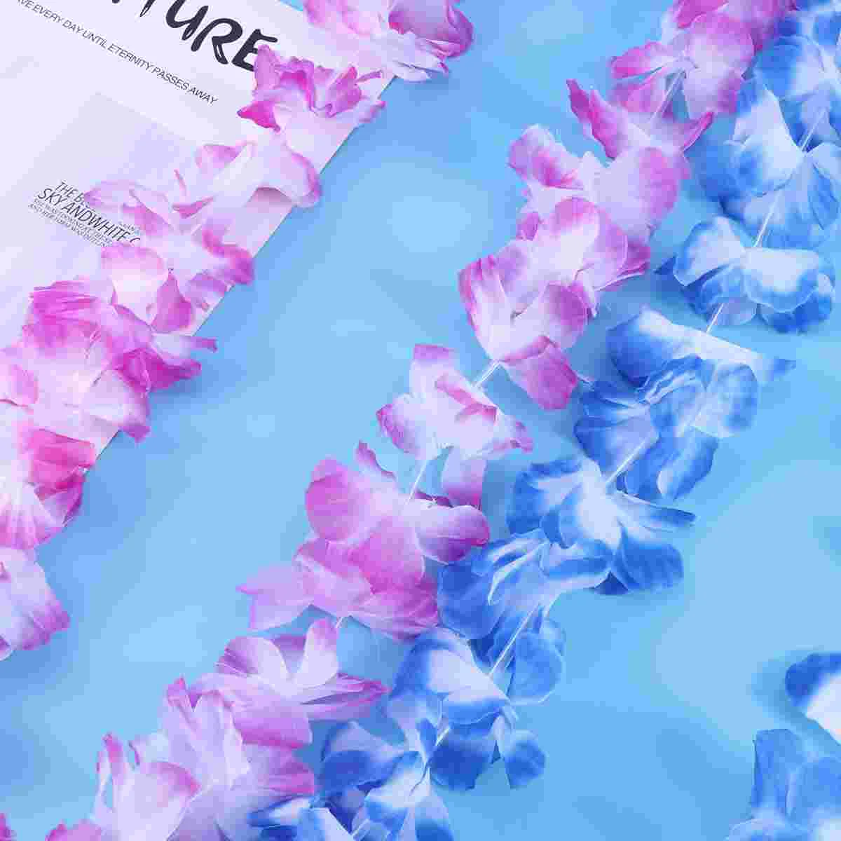 12pcs Hawaii Flower Garland Necklace for Festival Luau Beach Party (Purple + Blue Pink Green Yellow )