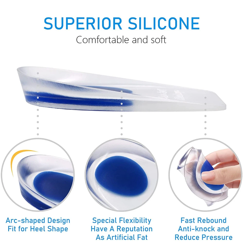Silicone Gel Insoles for Shoes Women Men Heel Spurs Pain Relief Treatment Inserts Heel Cups Foot Cushion Height Increase Insoles