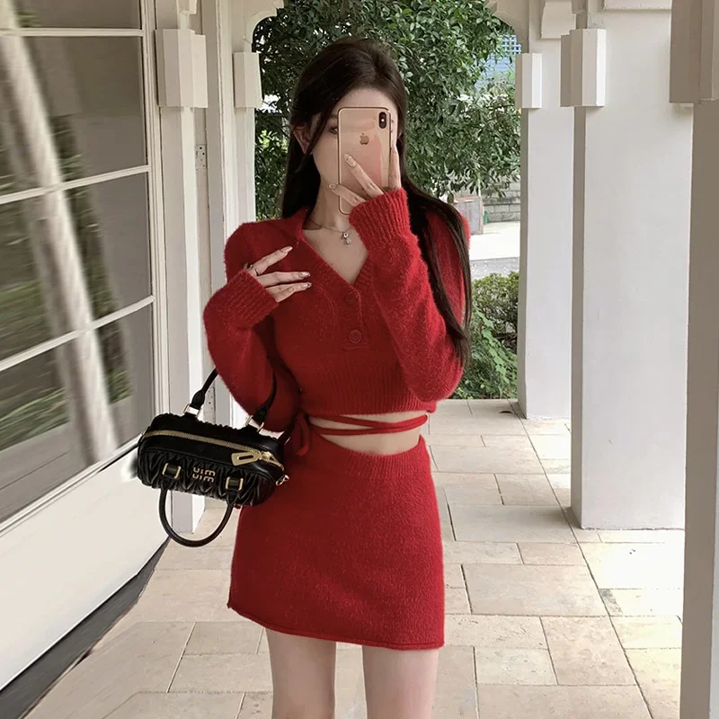 Комплект рождественского мини-платья комплект из двух предметов сексуальный