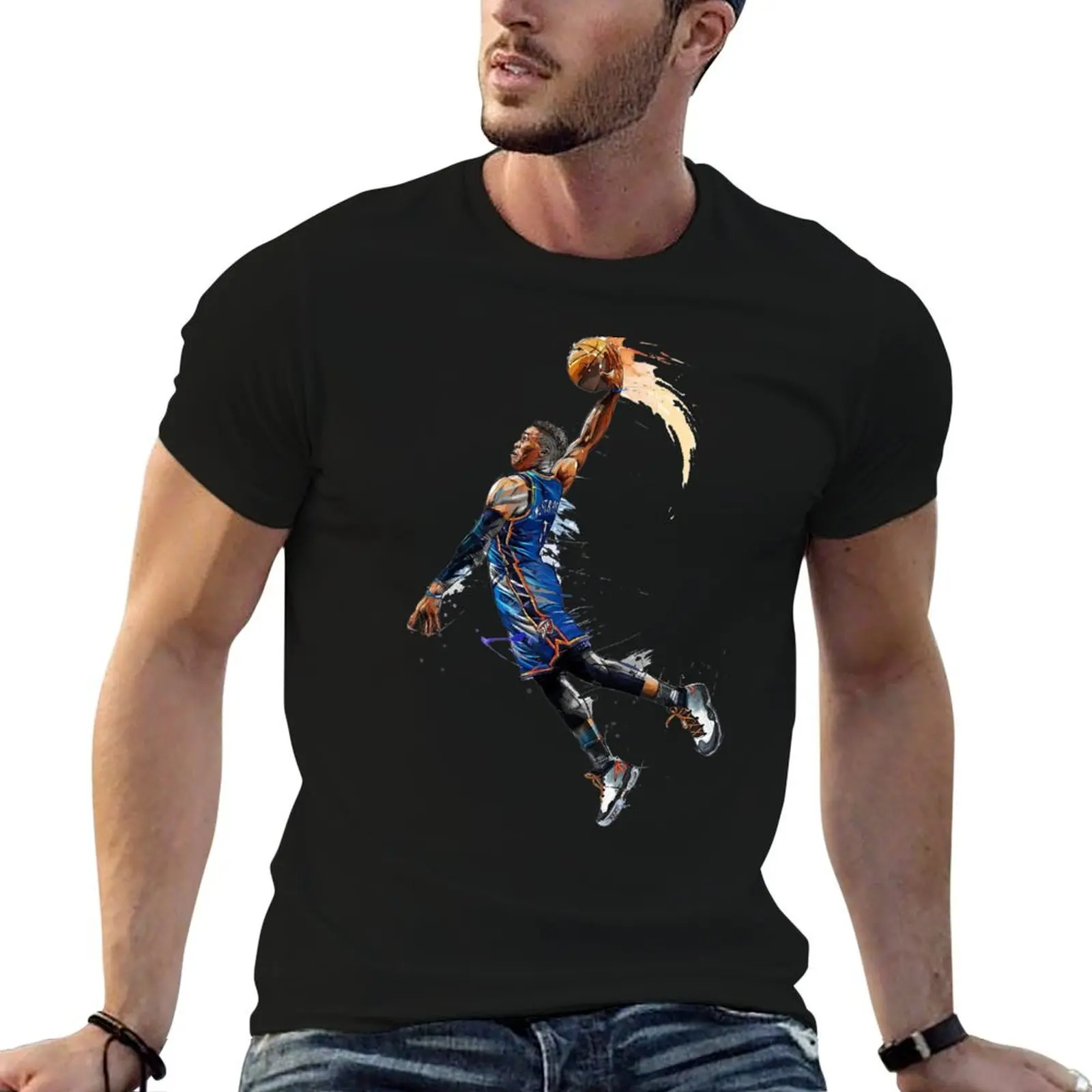 Фото Футболка Russell Westbrook Dunking Art, спортивная футболка для активного отдыха, мужская спортивная футболка №1
