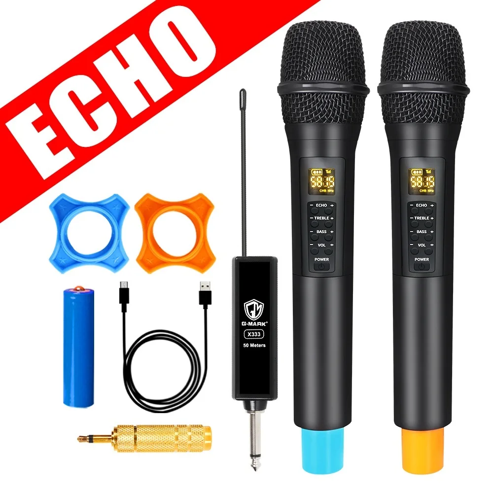 

Top Wireless microphon G-MARK X333 ECHO Handheld Mic Lithium Battery Metal Body For Karaoke Recording Speech Show Party Church
