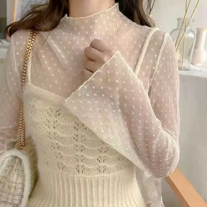 

Women Sexy Harajuku Mesh Top Net See Through Shirt Transparent Undershirt Star Base Top Camisas Femininas Clubwear Long Sleeve