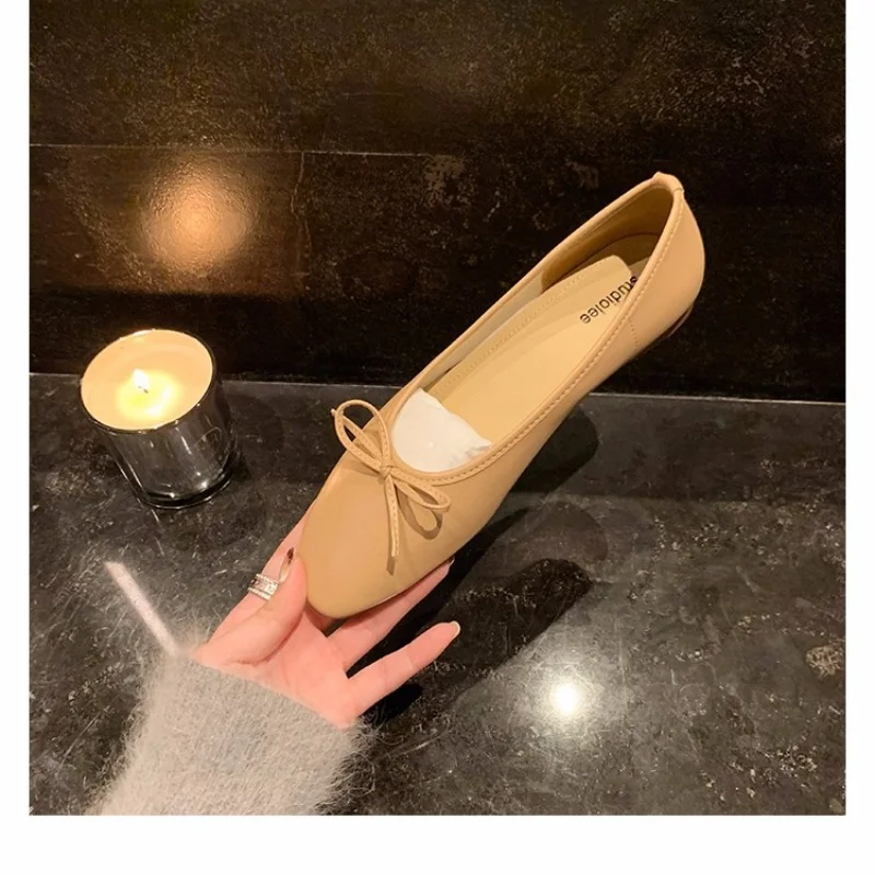 French Round Head Style Shallow Mouth Spring and Autumn Flat Bottom Bow Ballet Dance Girl Single Shoe