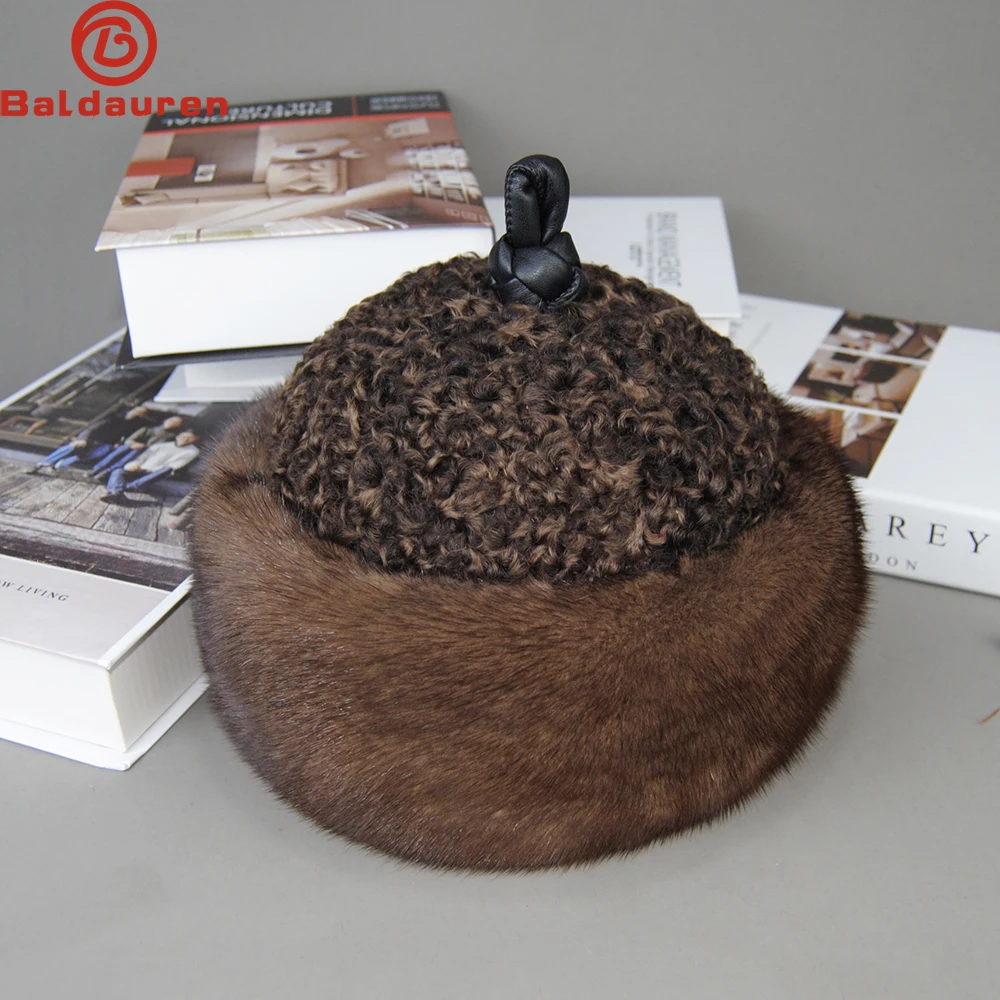 2023 Hot Sale Luxury Unisex Real Genuine Mink With Wool Hat Winter  Unisex Fashion Warm Caps Whole Piece Mink Sheep Fur Hats