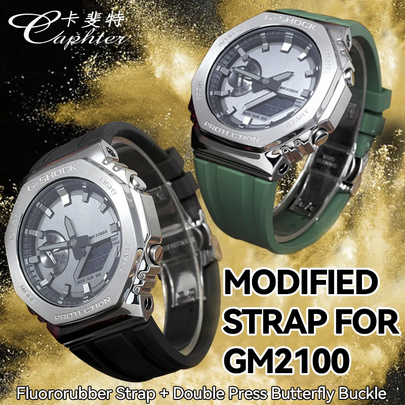 Casioak MOD Kit Compatible Fluororubber Strap Modified Watchband For Casio G-SHOCK GM2100 GM-2100B Watch Accessories With Tool