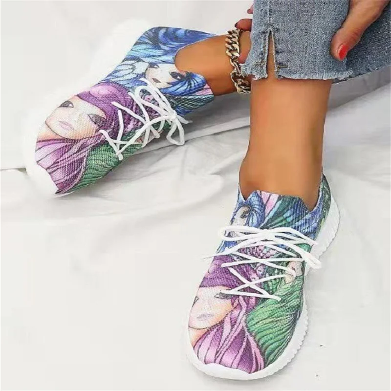 New Tie Dye Sneakers Women Shoe All Season Mix Colors Ladies Light Large-Sized Flats Size 35-43 Home Outdoor Comfy Casual Shoes