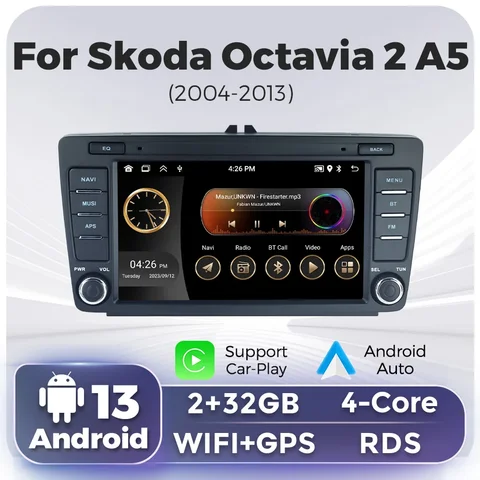 Автомобильный радиоприемник, 7 дюймов, Android 13, для Skoda Octavia 2 A5 2004-2013, GPS-навигация, стерео, беспроводной Carplay, Автомобильный плеер, головное устройство автомагнитоламагнитола для автоавтомагнитола
