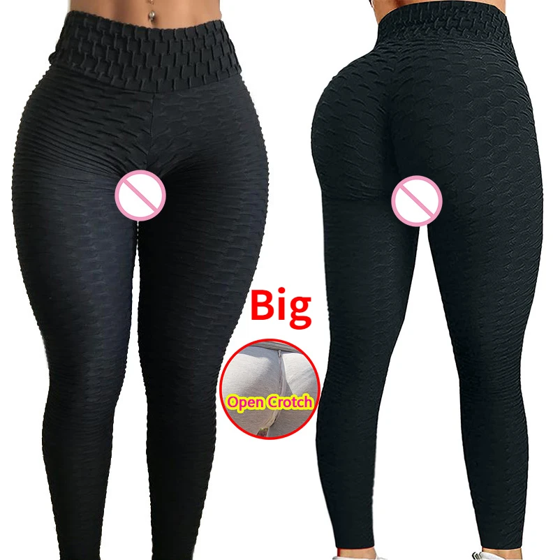 Woman Sexy Open Crotch Yoga Leggings Elastic Booty Lifting Sport Panties with Hidden Zipper Crotchless Pants Couple Sex Fitness