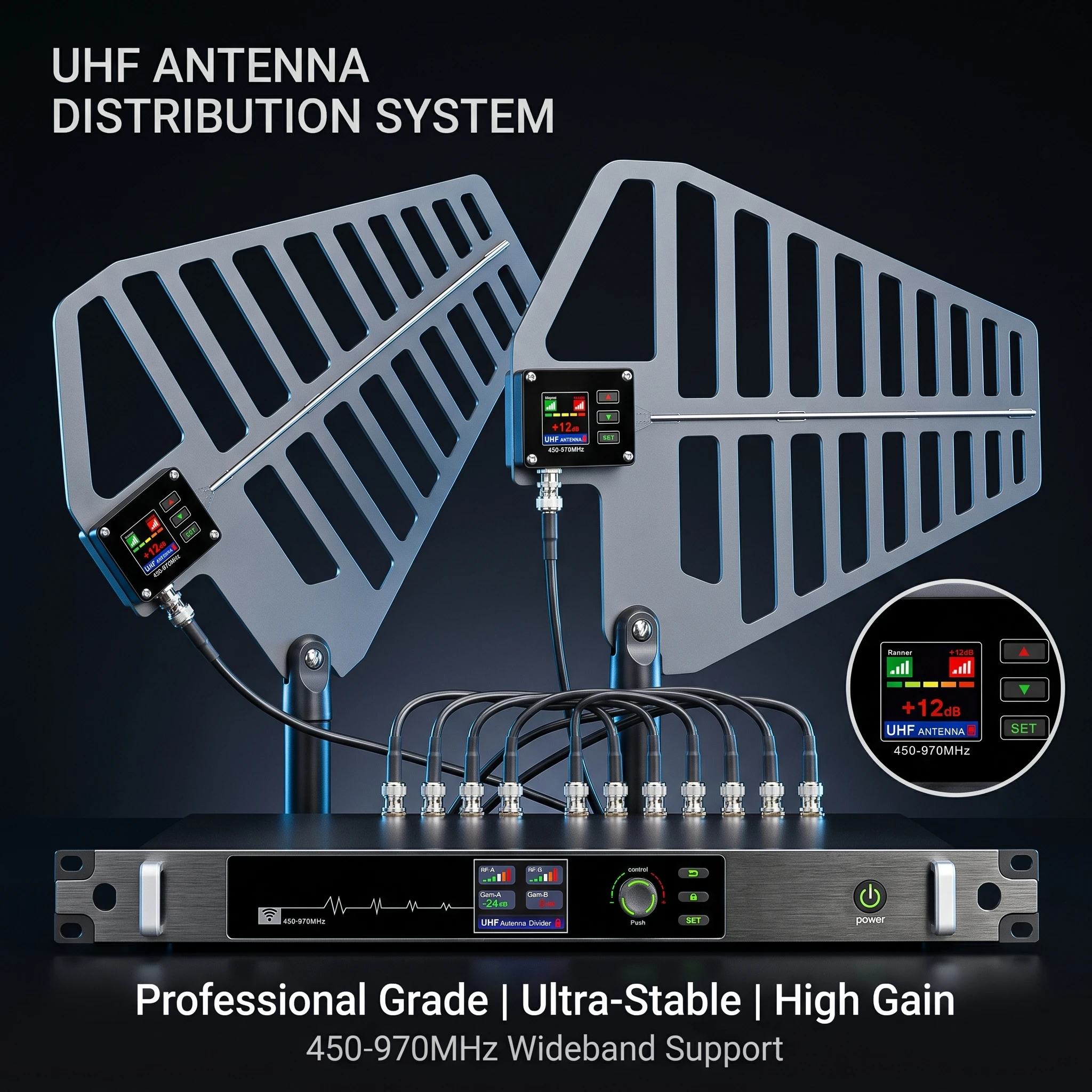 Фото Система распределения антенн Paulkitson AT-16pro UHF 450-970 МГц, усилитель-сплиттер для беспроводных микрофонов, для сцены и живых выступлений №2