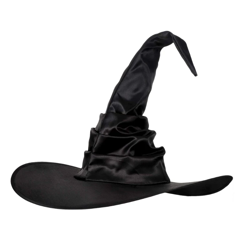 

Fashion Black Folds Wizard Hat Angled Witch Hat Black Folds Wizard Hat Halloween Popular for Creative Witches Props Gift