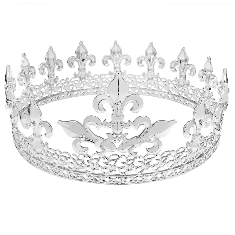 

Baroque Royal King Crowns For Men Round Sliver Big Gold Tiaras Crown King Outfit Men Pageant Trophy Costume Hair Accessories